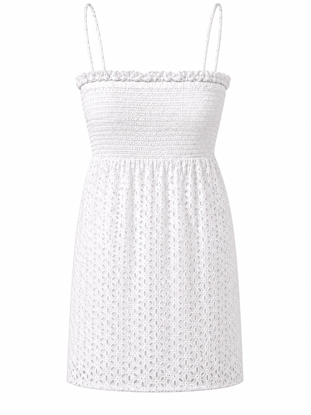 Moda International White Eyelet Smocked Mini Sundress